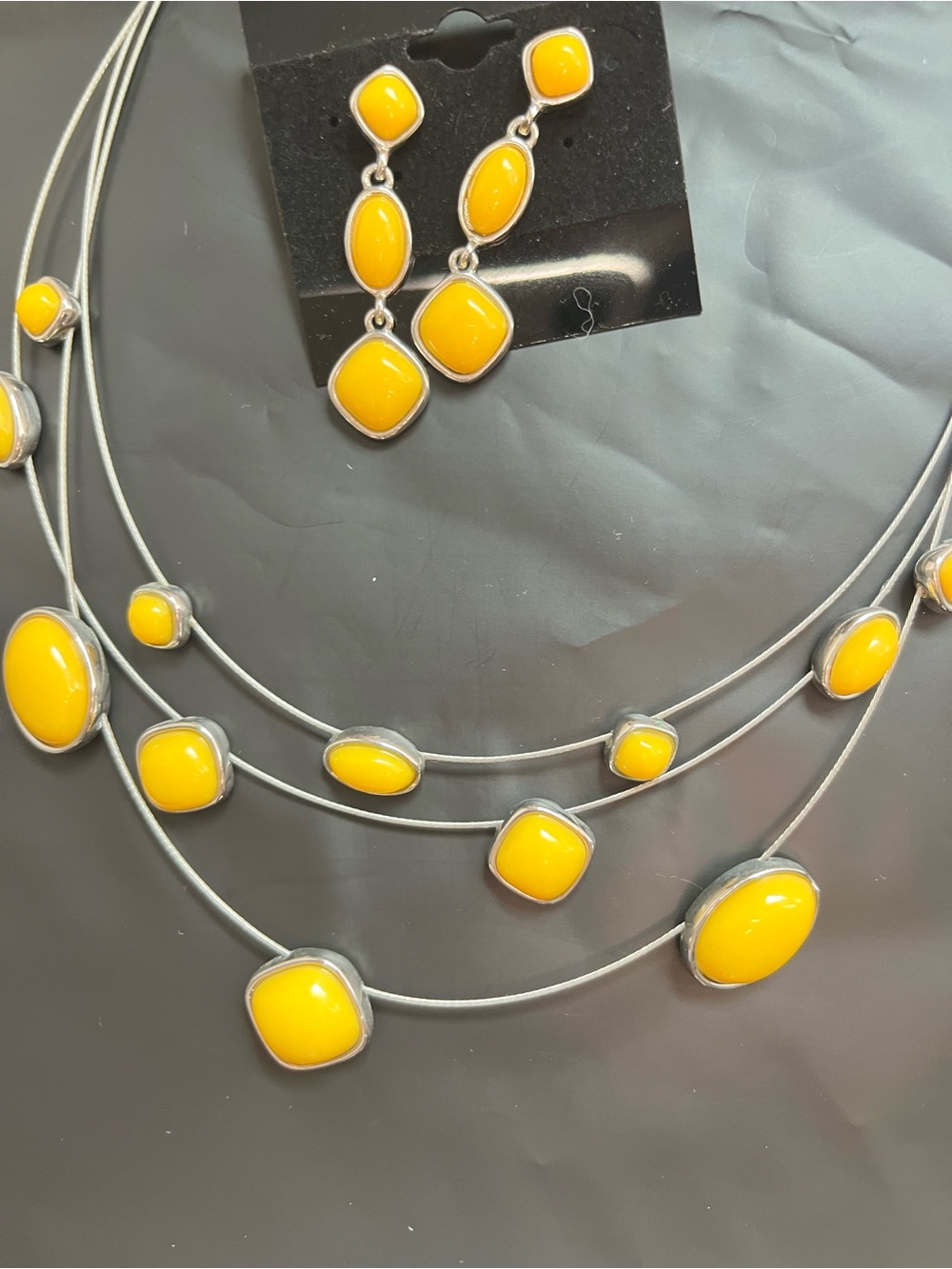 Napier Yellow Multi-Row Bead Necklace and Drop Earring Set